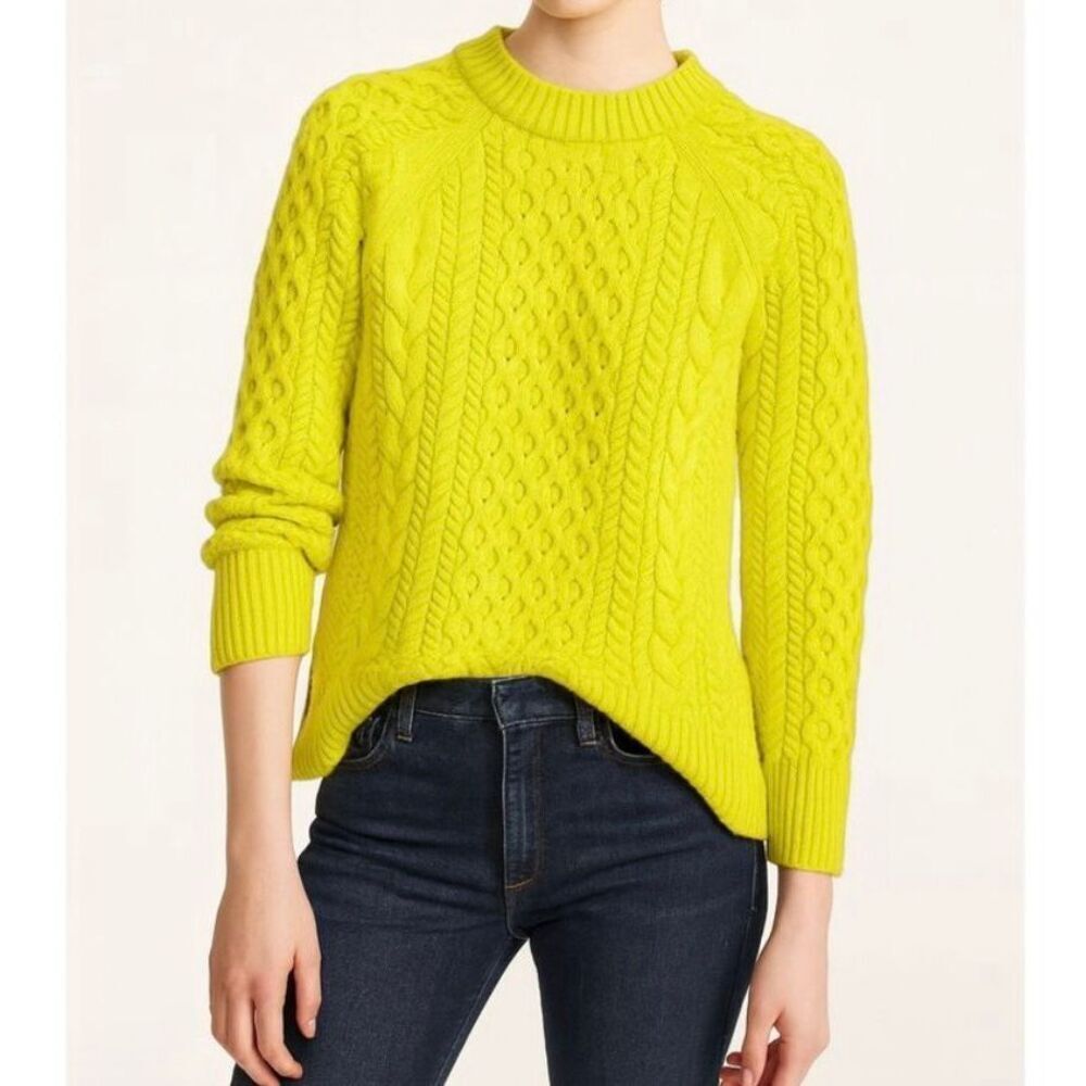 J.Crew yellow neon cotton cableknit sweater size xs